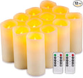 Flameless Candles Flickering LED Candles Set of 12 Ivory Real Wax Pillar by Enpornk