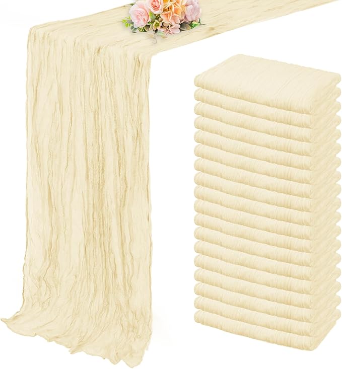 10FT 20 Pack Beige Cheesecloth Table Runner 20 x 120 Inch Long Rustic Gauze by FoliafeelHome