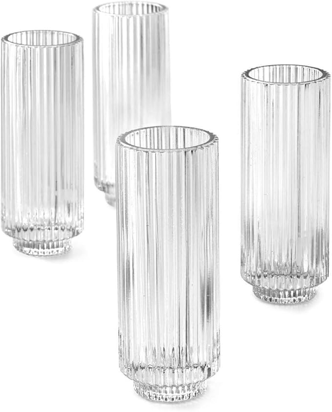Serene Spaces Living Set of 4 Tall Clear Ribbed Glass Votive Holder, Measures by SereneSpacesLiving
