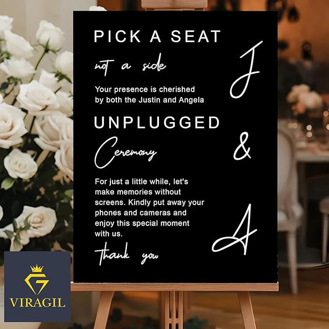Modern Wedding Yard Sign – Pick a Seat & Unplugged Ceremony – Artistic Layout – - Image 4