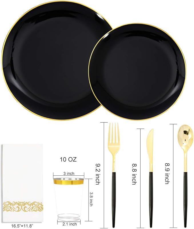 Supernal 350pcs Black Plastic Dinnerware Set - Image 2