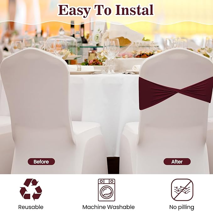 Kinlop 50 Pcs Spandex Chair Sashes Bows Chair Bands Slider Sashes - Image 4