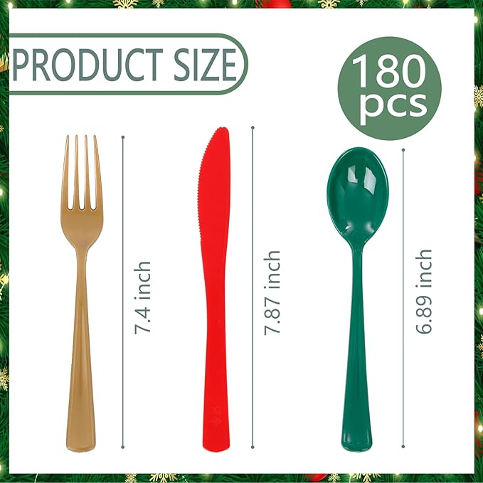 WDF 180 Pieces Plastic Christmas Silverware - Image 6