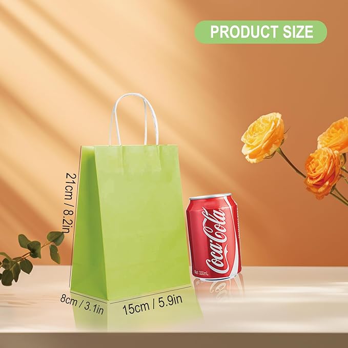 BAG BOX 25 Pack Small 5.9x3.1x8.25 Inch Green Kraft Paper Gift Bags - Image 2