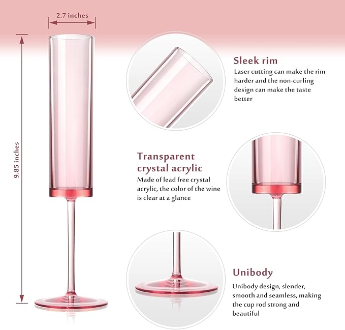 50 PCS Pink Champagne Flutes Plastic 5.4 OZ Clear Acrylic Champagne Flutes - Image 2