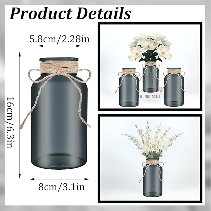Vintage Glass Flower Vase，6 Pack Farmhouse Black Glass Centerpiece Vases Mason - Image 2