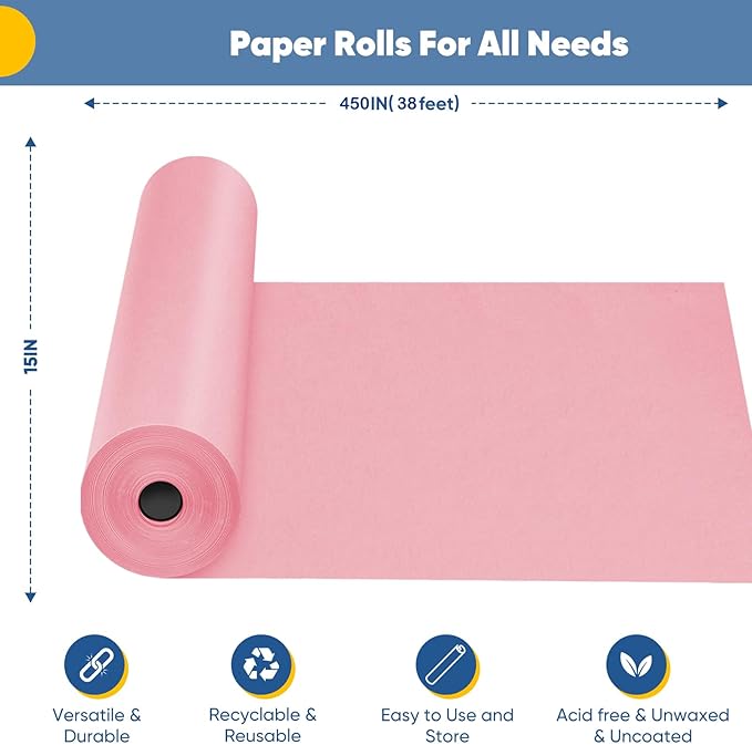 Pink Wrapping Paper 15"x450", Light Pink Bulletin Board Construction Craft - Image 2