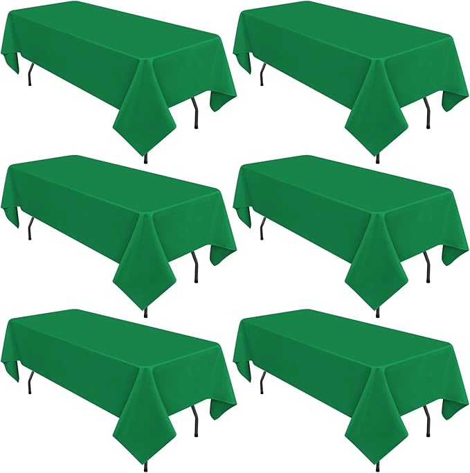 6 Pack Green Tablecloths for 6ft Rectangle Tables 60 x 102 Inch by REWOMC