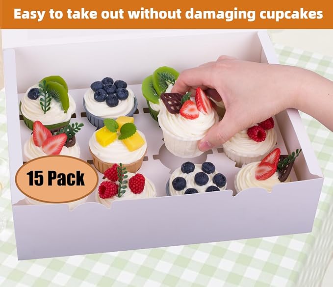 15-Set Cupcake Boxes Hold 12 Standard Cupcakes, Food Grade Cupcake Holders - Image 3
