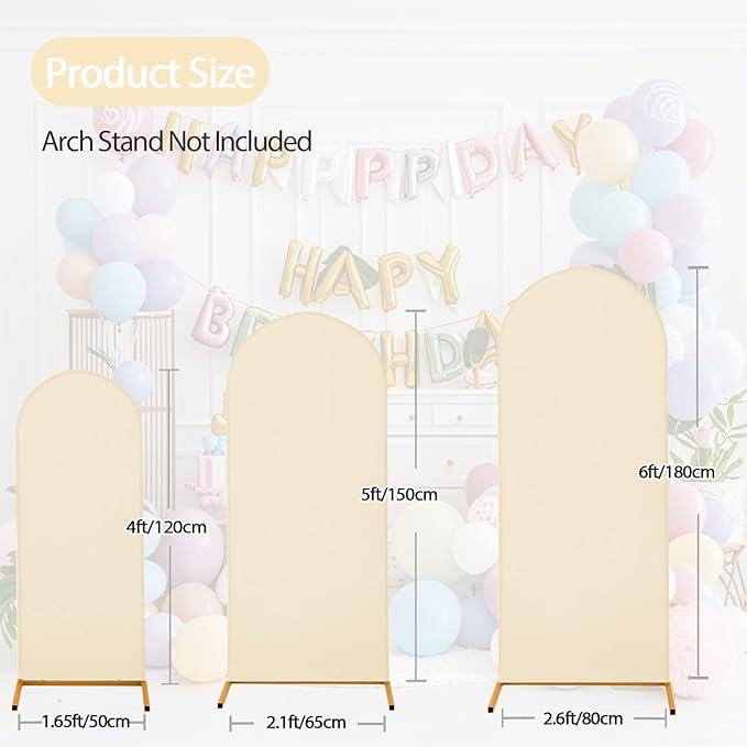 WEERRW Beige Arch Backdrop Cover Ballon Arch Stand Covers Set of 3 Spandex - Image 5