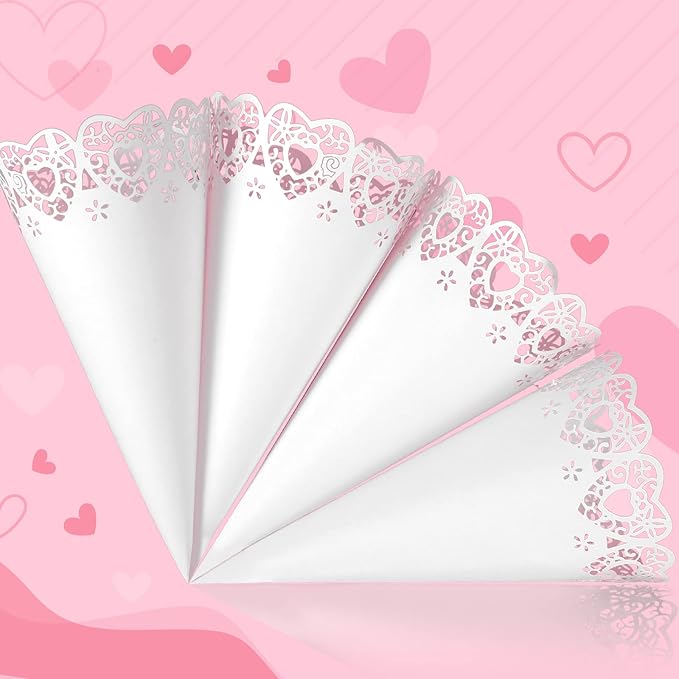 GWHOLE 100 Pcs Wedding Confetti Cones, Heart Paper Petal Cone - Image 6