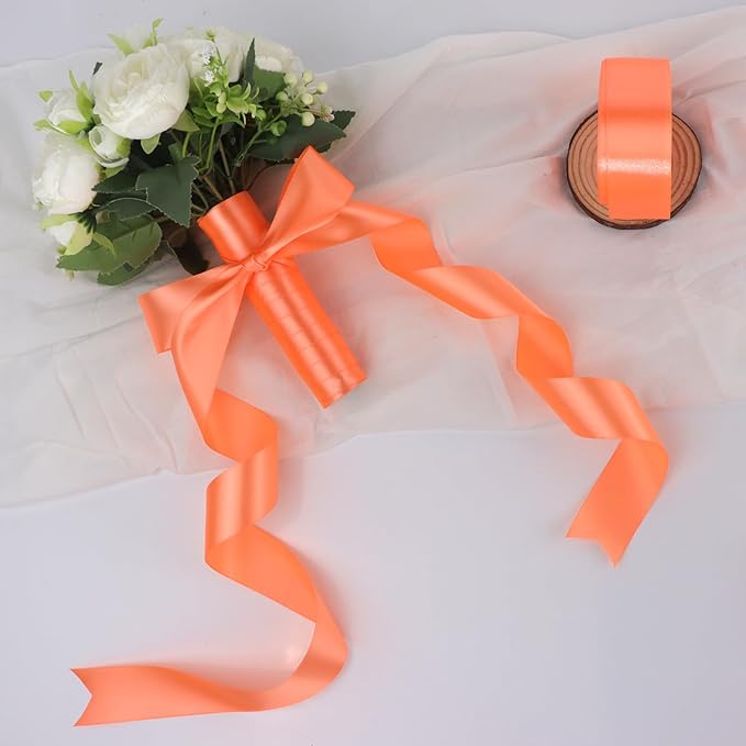 Orange Solid Satin Ribbon 1-1/2 Inch 50 Yards Solid Polyester Fabric Ribbon - Image 6