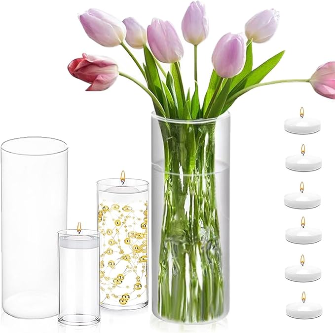 Set of 4 Pcs Glass Cylinder Vases by PNJHDZ