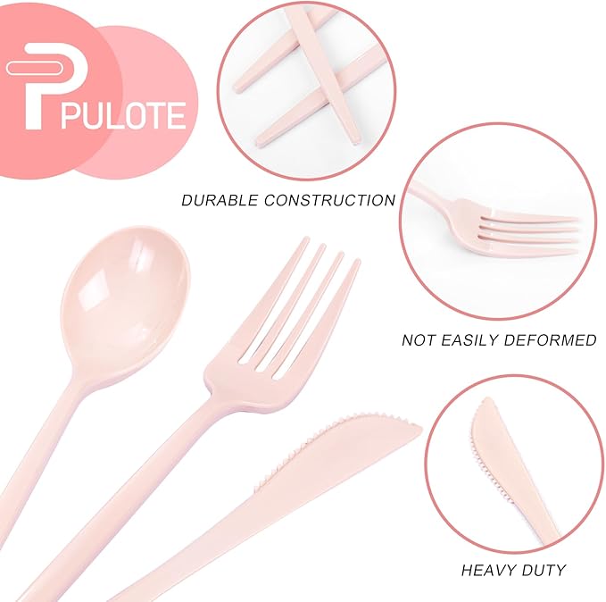 PULOTE 150PCS Pink Plastic Silverware - Image 3