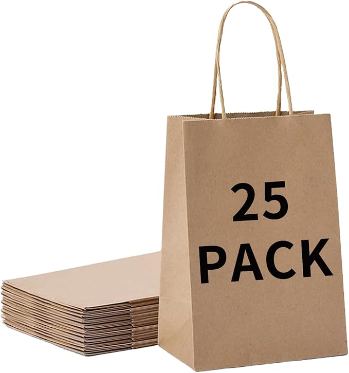 BAG BOX 25 Pack 5.9x3.1x8.25 Inch Brown Gift Bags by BAGBOX