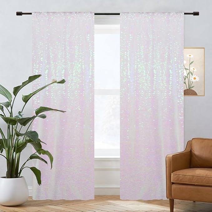 Eternal Beauty Sequin Backdrop Curtains, 2x8 Ft-2 Panels White Iridescent Back - Image 6