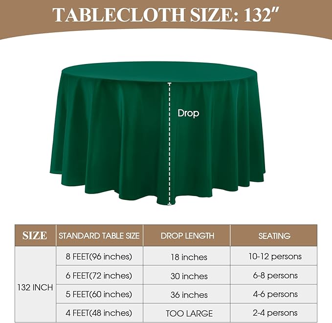 Round Tablecloth 132 Inch 6 Pack Dark Green Tablecloths Washable Decorative - Image 6