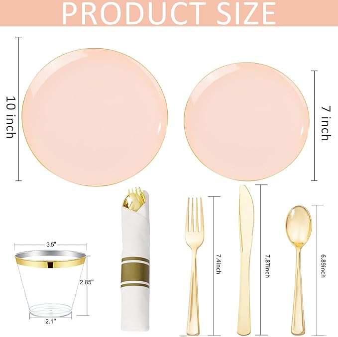 KIRE 175PCS Pink Plates Disposable - Image 3