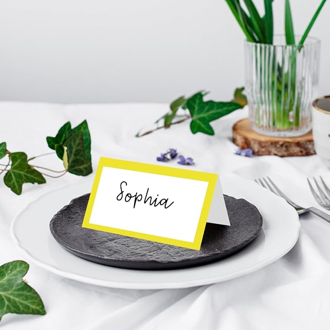 25 Pack Yellow Border Place Cards, Editable Name Cards - Image 4
