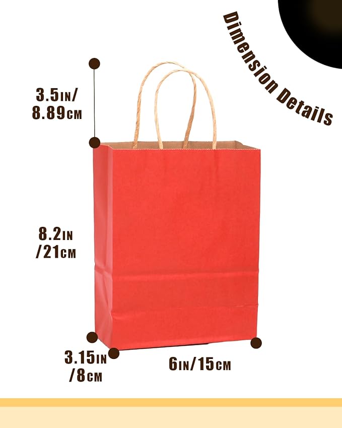 qiqee 50-Packs Gift Bag with Handles Bulk Kraft Red Paper Bags Multiple Uses - Image 4