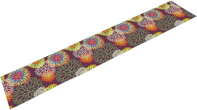 Brown Dahlia Flower Table Runner, Linen Geometric Pattern Floral Table Decor - Image 9