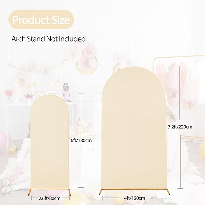 WEERRW Beige Arch Backdrop Cover Set of 2 Spandex Fitted Round Top Chiara - Image 5