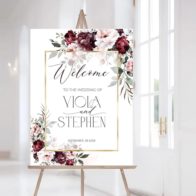 Burgundy Wedding Welcome Sign - Image 2