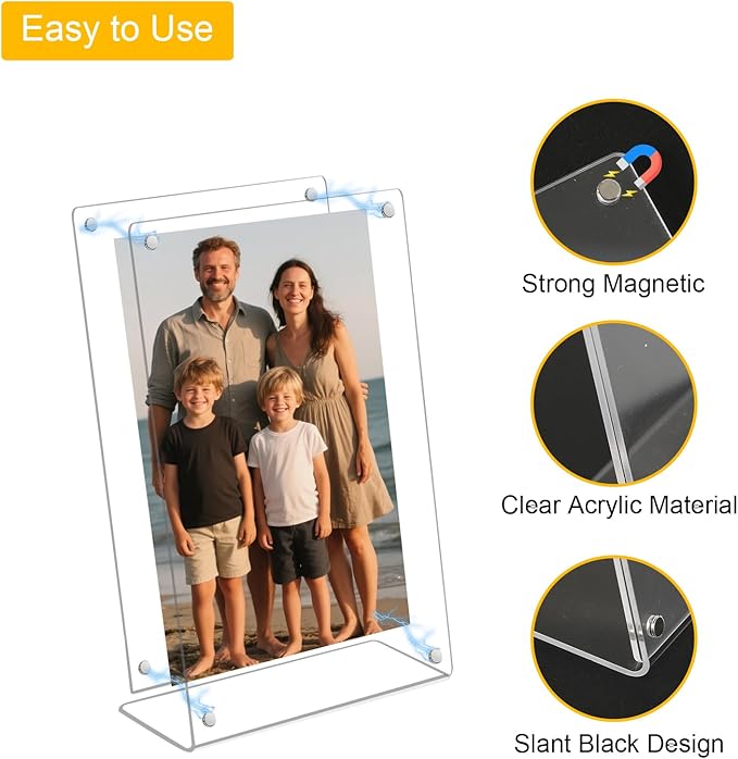 6 Pack Acrylic Picture Frame 4x6 inch, Magnetic Photo Frames, Standing Photo - Image 3