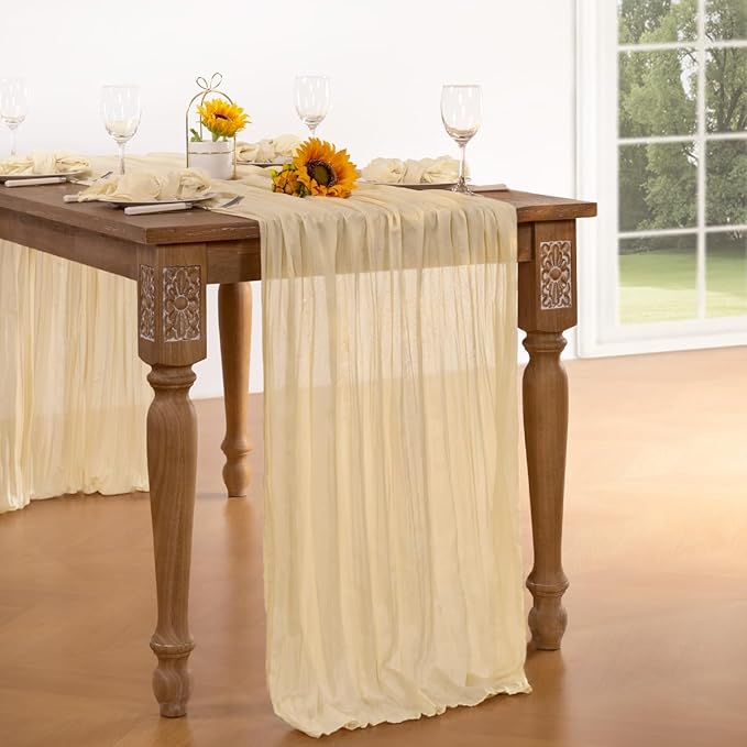 Beige Cheesecloth Table Runner 4 Pack Fall Table Runners 120 Inches Boho Gauze - Image 6