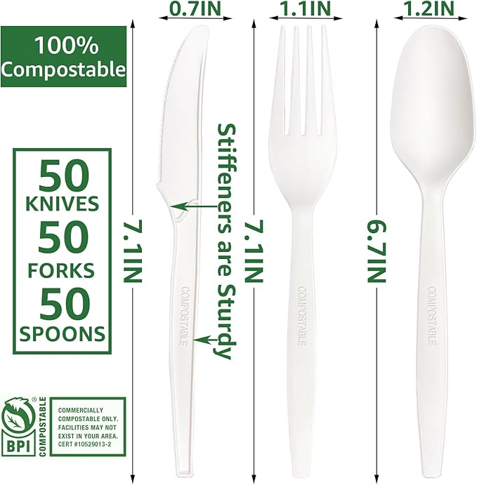 MISISIPI 100% Compostable Forks and Spoons Utensils Cutlery Silverware - Image 3