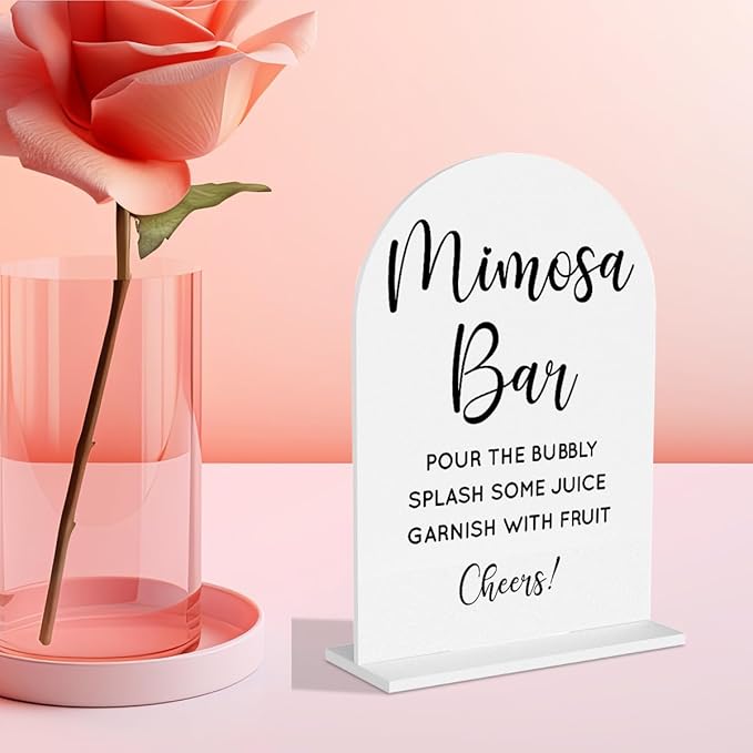 Wedding Mimosa Bar Supplies, Bridal Shower Sign White Acrylic Table Sign - Image 2