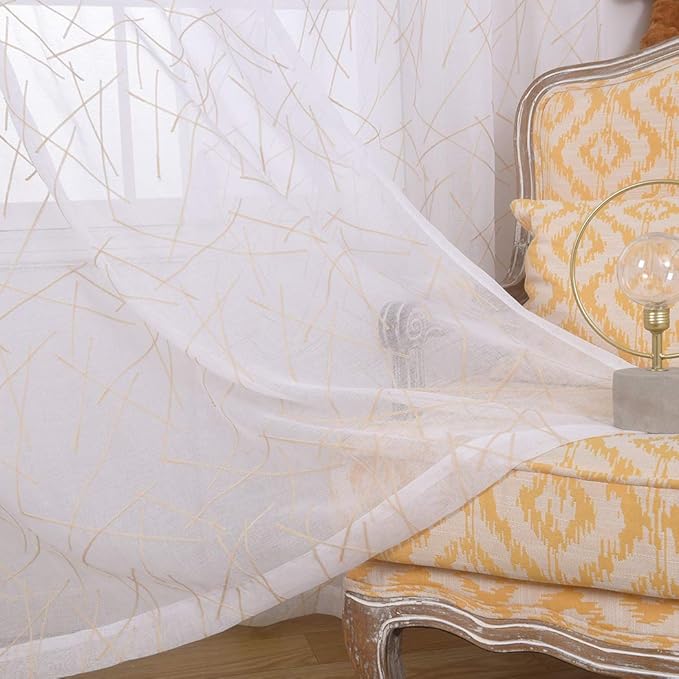Sheer Beige Curtains 95 Inches Embroidered Branch Patterned Semi Sheer Window by MYSTIC-HOME