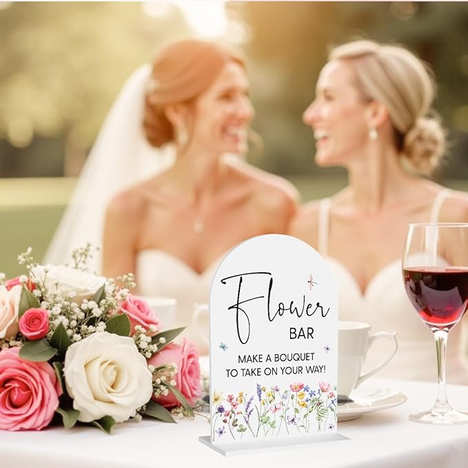Flower Bar Sign Wedding Decor White Acrylic Table Sign - Image 4