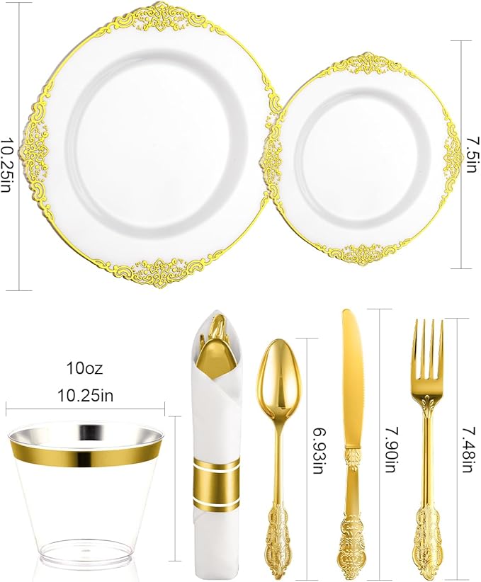 Goodluck 350 Piece Gold Plastic Dinnerware Set - Image 3