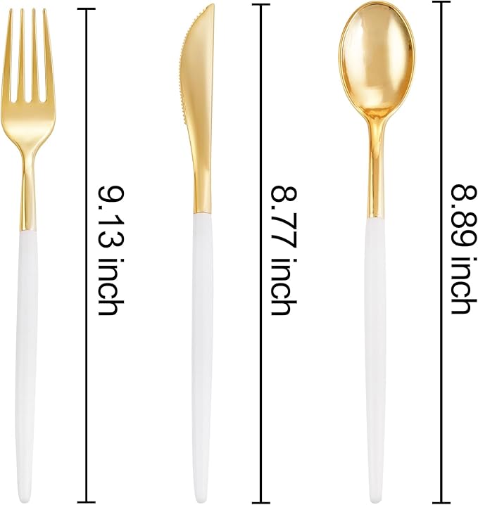 I00000 300 Pcs Gold Plastic Silverware - Image 2