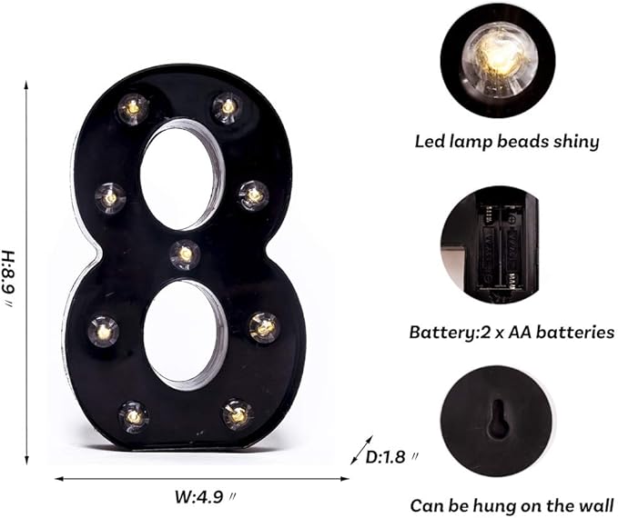 Foaky Black LED Marquee Number Lights Sign Light Up Marquee Number Lights Sign - Image 3