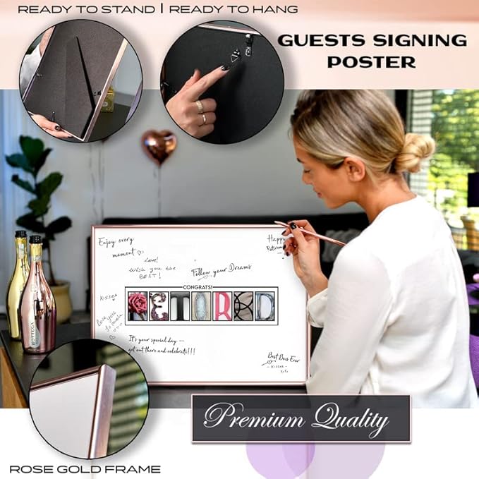 Framed Rose Gold Retirement Decorations Guest Book 12"x16" - Image 3