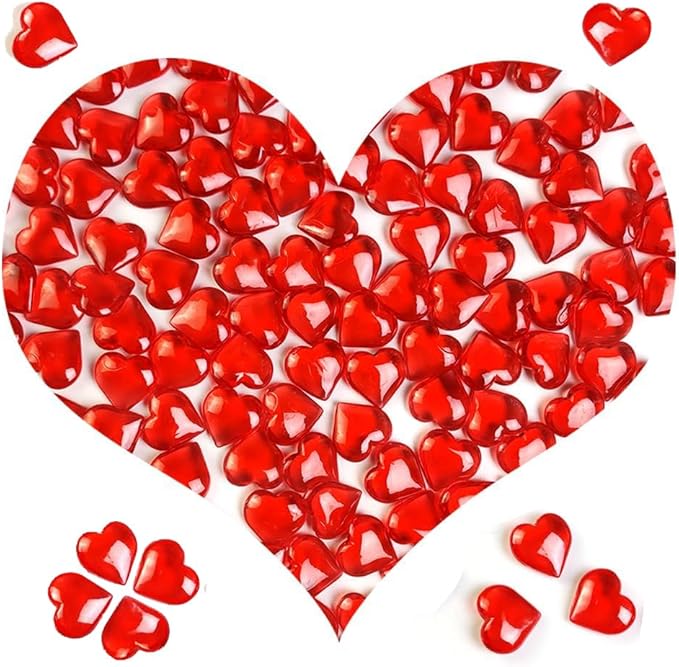 200 PCS Red Acrylic Hearts for Shaped Crystals Fake Heart Gems for Vase Fillers by HappyFiller