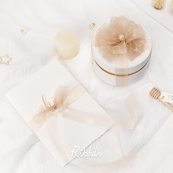Ribbli Champagne Organza Ribbon, 1/2 Inches x Continuous 50 Yard, Champagne - Image 3