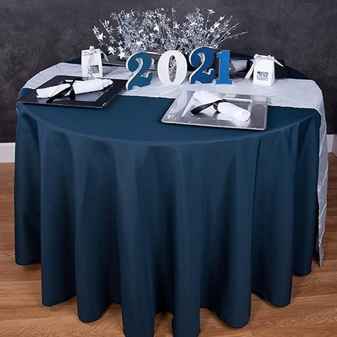 LTC LINENS 5 Pack 108 Inch Round Tablecloths Navy Blue - Image 5