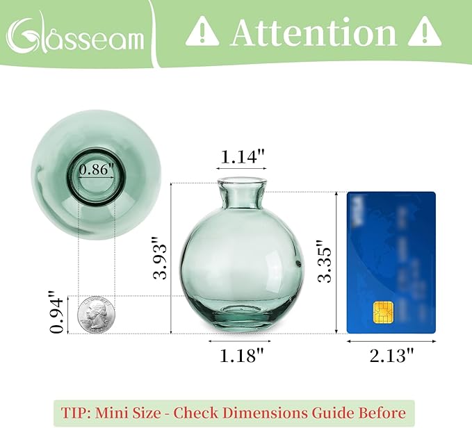 Glass Bud Vase for Centerpieces: 12Pcs Glasseam Green Mini Small Vases for - Image 2