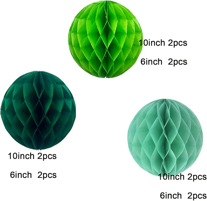 Green Paper Honeycomb Balls, 12 Pack Hanging Tissue Pom Poms - Image 3
