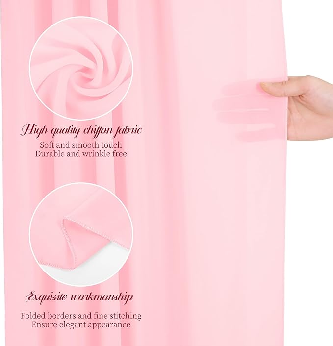 Wedding Arch Draping Fabric, 4 Panels 28" x20ft Pink Sheer Chiffon Curtain - Image 3