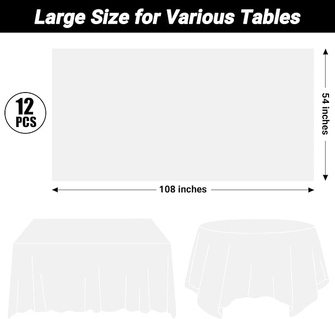 QZYL 12 Packs Disposable White Plastic Table Cloths, 54 X 108 Inches Dining - Image 2