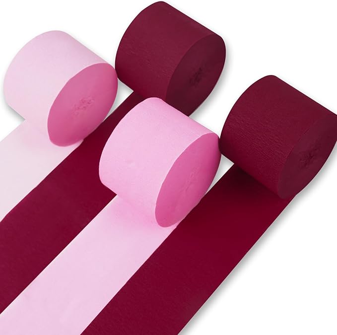 PartyWoo Crepe Paper Streamers 4 Rolls 328ft, Pack of Crepe Paper Pink and by PartyWoo