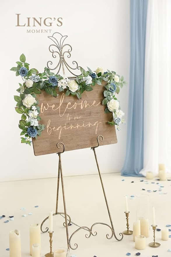 Ling's moment 5FT Dusty Blue Artificial Flower Garland Rose Leaves Floral - Image 4