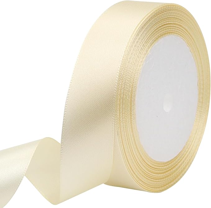 Rice White Solid Satin Ribbon 1 Inch 25 Yards Solid Polyester Fabric Ribbon by Riunbb