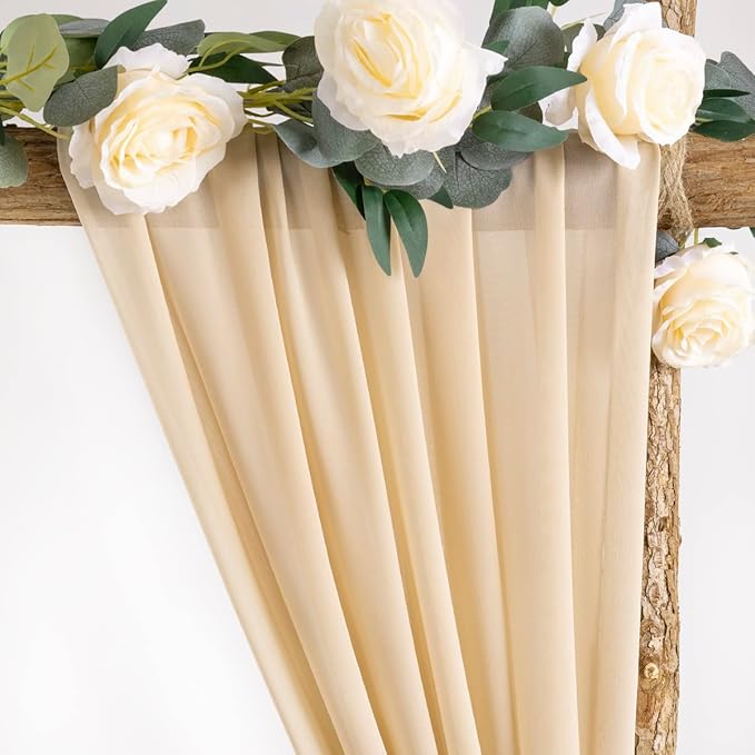 Socomi Wedding Arch Draping Fabric 2 Panels 29" x 19Ft Champagne Sheer Chiffon - Image 3