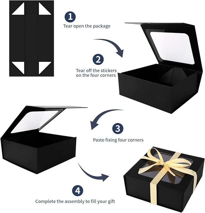 Black Gift Box with Window, 7.5"x7.5"x3.1" Bridesmaid Boxe - Image 5