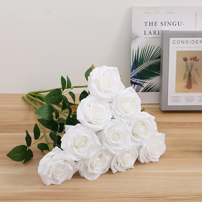 Artificial Rose 10pcs Open Flower Bouquet Faux Rose Stems - Image 4